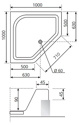 Поддон для душа Novellini Victory P 100x100 см полувстраиваемый