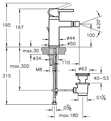 Смеситель VitrA Minimax S A41988EXP для биде