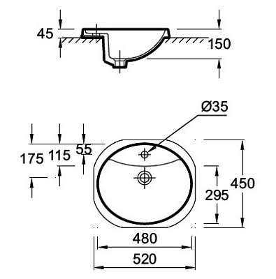 Раковина Jacob Delafon Odeon E1357 встраиваемая