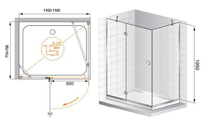 Душевой уголок Cezares Crystal AH1 120/80 C Cr L