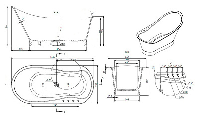 Ванна из литьевого мрамора Romance Collection Leeds 165x77 R