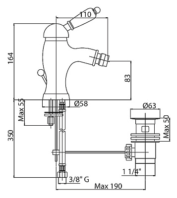 Смеситель Cezares Elite ELITE-BSM1-03/24-Bi для биде