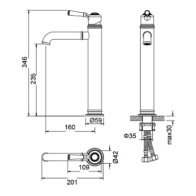 Смеситель для раковины-чаши Timo Arisa 5311/02F антик