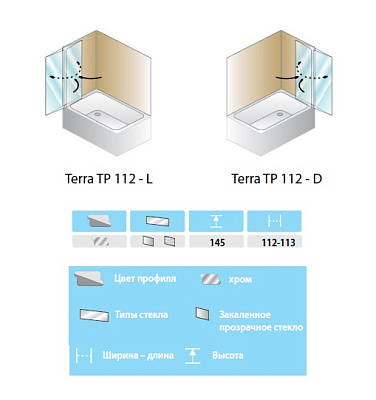 Шторка на ванну Kolpa San Terra TS 112 L/D