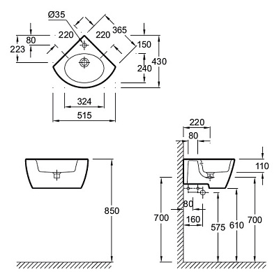 Раковина Jacob Delafon Ove E1566 угловая