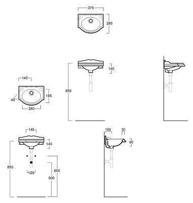 Рукомойник Simas Arcade AR035 отверстие для смесителя справа