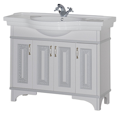 Тумба с раковиной Aquanet Валенса 110 белый краколет/серебро