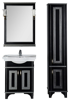 Тумба с раковиной Aquanet Валенса 70 черный краколет/серебро