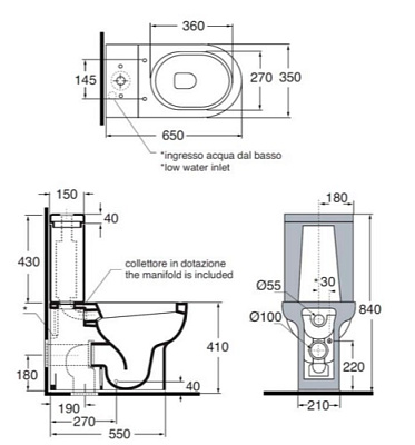 Чаша для унитаза-компакта Azzurra Nuvola NUV100/MBP