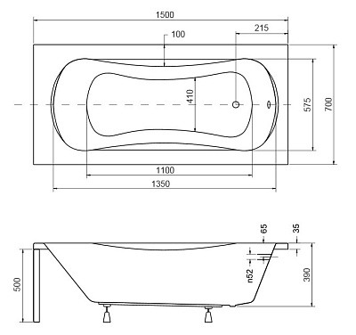 Акриловая ванна BESCO Aria 150x70 + фронтальная панель