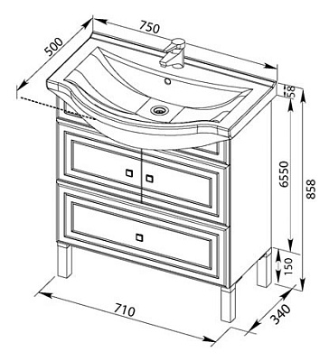 Тумба с раковиной Aquanet Стайл 75 с нижним ящиком