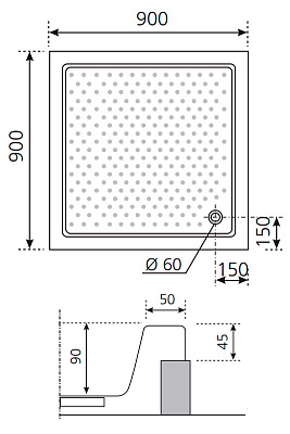 Поддон для душа Novellini Olympic 90x90 см полувстраиваемый