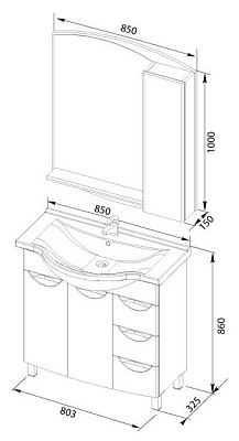 Тумба с раковиной Aquanet Асти 85