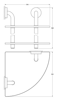 Полка Ellux Elegance ELE 052 2-х ярусная угловая, 26 см