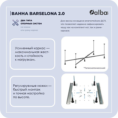 Акриловая ванна Alba Spa Barselona 2.0 170х75 ВПР0310200100