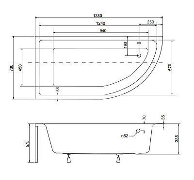 Акриловая ванна BESCO Praktika 140 L