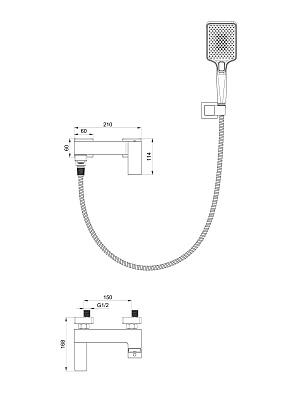 Смеситель для ванны с душем WONZON & WOGHAND CUBE, Хром WW-88639016-CR