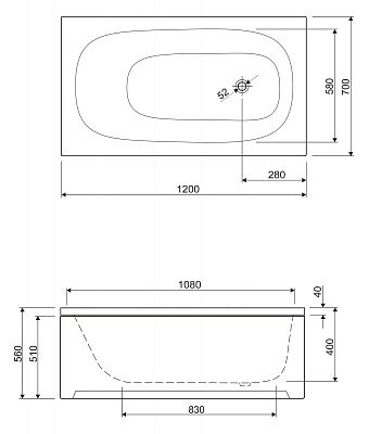 Акриловая ванна CEZARES Eco 120x70
