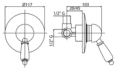 Смеситель Cezares Elite ELITE-DIM-03/24-Bi для душа
