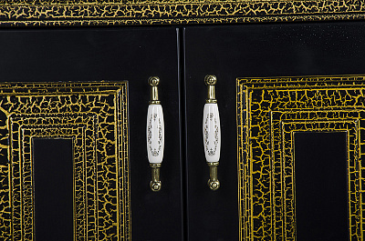 Тумба с раковиной Aquanet Валенса 90 черный краколет/золото