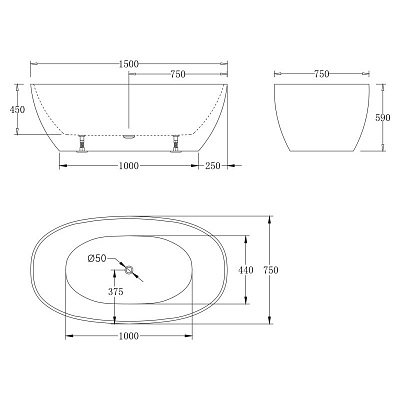 Акриловая ванна BELBAGNO 150x75