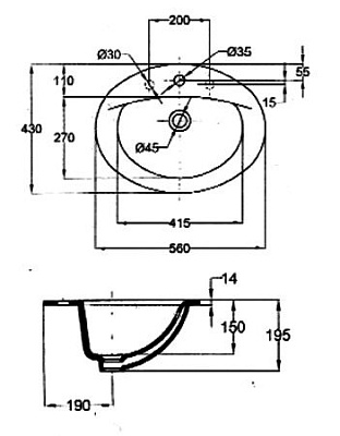 Раковина Jacob Delafon Odeon E4155 встраиваемая