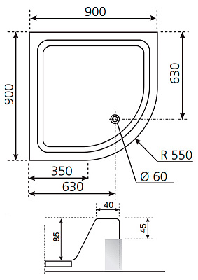 Поддон для душа Novellini Victory A 90x90 см полувстраиваемый