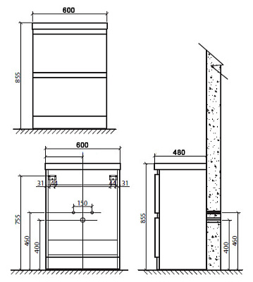 Тумба с раковиной BelBagno Energia-N 60 bianco lucido напольная