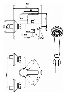 Смеситель Vidima Уно BA238AA для ванны с душем