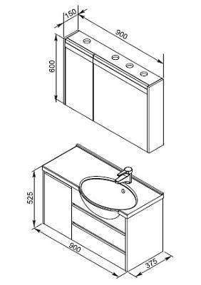 Зеркало-шкаф Aquanet Лайн 90 камерино R