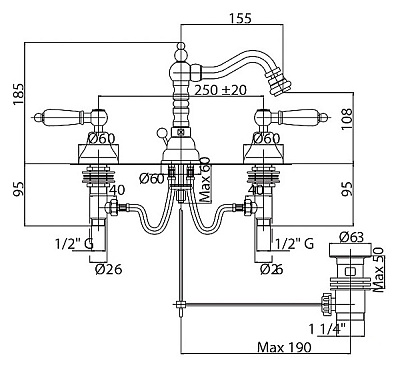 Смеситель Cezares Diamond DIAMOND-BBS2-03/24-Sw для биде