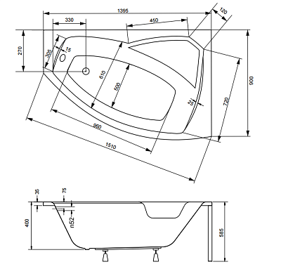 Акриловая ванна BESCO Rima 140 P
