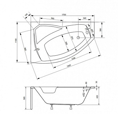 Акриловая ванна BESCO Rima 170x110 L + фронтальная панель