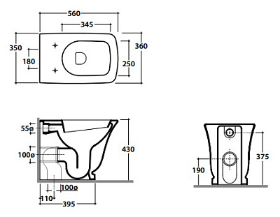 Унитаз приставной Globo Relias RE001.BI