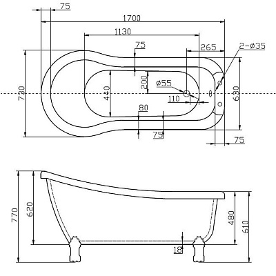 Акриловая ванна BELBAGNO 168x72