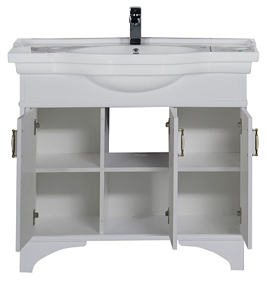 Тумба с раковиной Aquanet Валенса 100 белый краколет/серебро