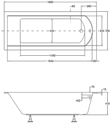 Акриловая ванна BESCO Shea Slim 170x70