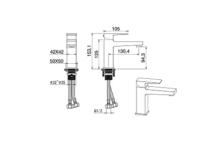 Смеситель для раковины WONZON & WOGHAND CUBE 2.0, Брашированное золото WW-88018068-BG
