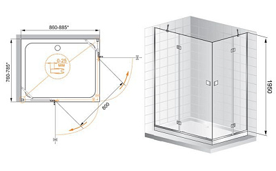 Душевой уголок Cezares Crystal AH2 120/100 C Cr R