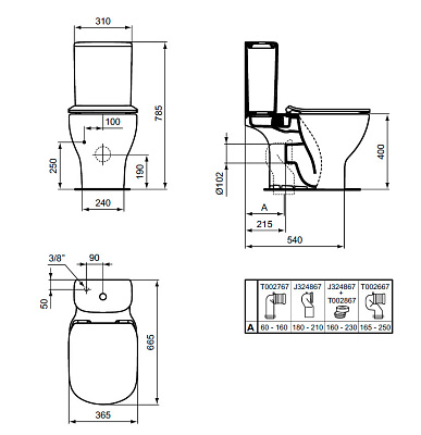 Унитаз-компакт Ideal Standard Tesi T008701 без бачка и сиденья