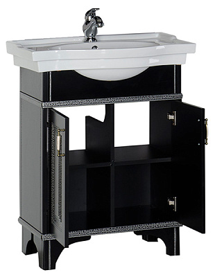 Тумба с раковиной Aquanet Валенса 70 черный краколет/серебро