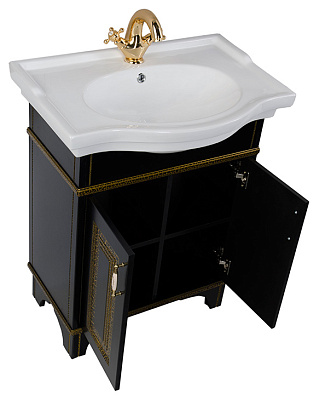 Тумба с раковиной Aquanet Валенса 70 черный краколет/золото
