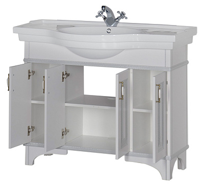 Тумба с раковиной Aquanet Валенса 110 белый краколет/серебро