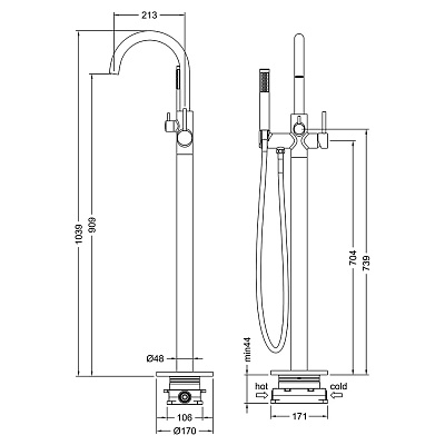 Смеситель напольный для ванны с душем Timo Saona 2310/00Y-CR хром