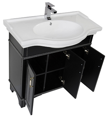 Тумба с раковиной Aquanet Валенса 90 черный краколет/серебро
