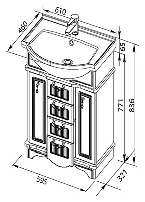 Тумба с раковиной Aquanet Луис 60 NEW темный орех