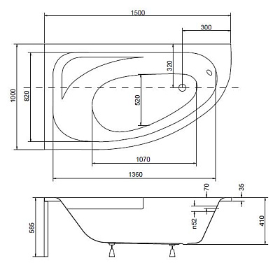 Акриловая ванна BESCO Cornea 150 Comfort L