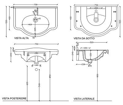 Раковина Galassia Ethos 75 см