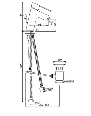 Смеситель для раковины Jaquar Lyric LYR-CHR-38051B со сливным гарнитуром