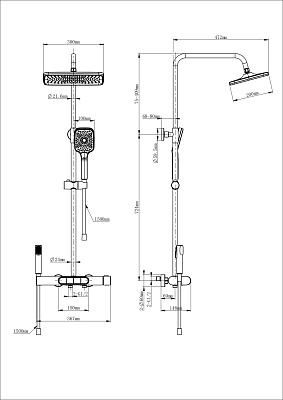 Душевая система с термостатом WONZON & WOGHAND MUSE Legato, Черный матовый WW-B4129-MB